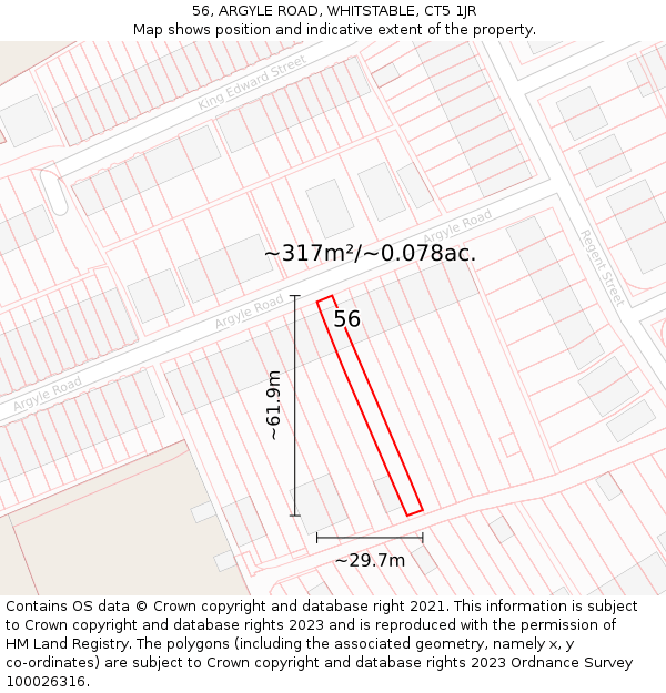 56, ARGYLE ROAD, WHITSTABLE, CT5 1JR: Plot and title map