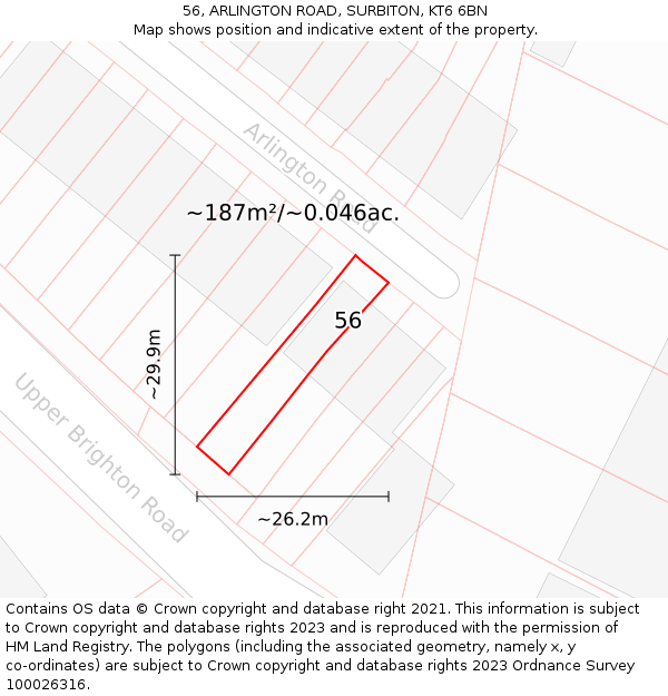 56, ARLINGTON ROAD, SURBITON, KT6 6BN: Plot and title map