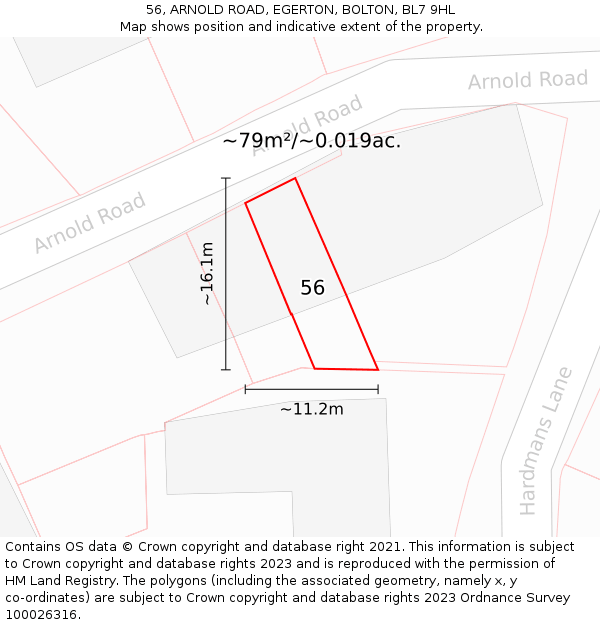 56, ARNOLD ROAD, EGERTON, BOLTON, BL7 9HL: Plot and title map