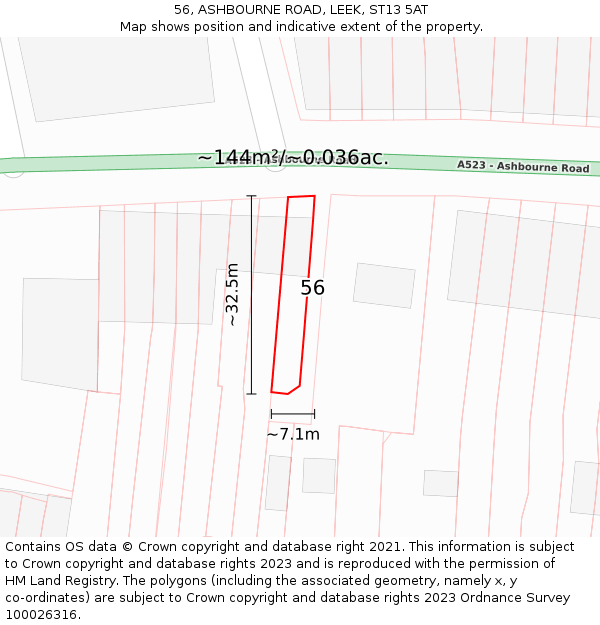 56, ASHBOURNE ROAD, LEEK, ST13 5AT: Plot and title map