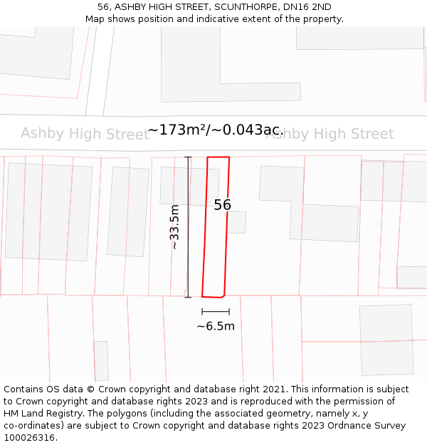 56, ASHBY HIGH STREET, SCUNTHORPE, DN16 2ND: Plot and title map