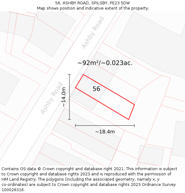 56, ASHBY ROAD, SPILSBY, PE23 5DW: Plot and title map