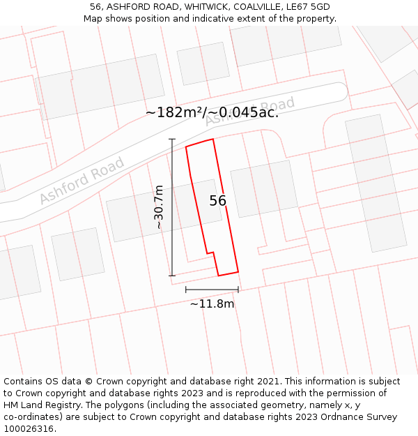 56, ASHFORD ROAD, WHITWICK, COALVILLE, LE67 5GD: Plot and title map