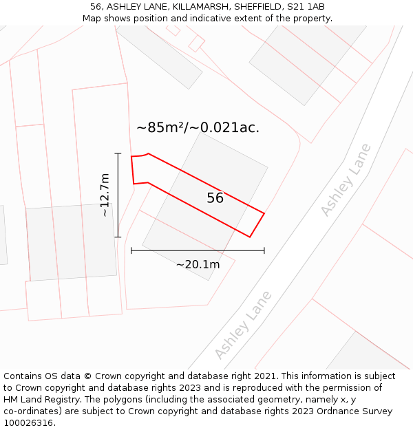 56, ASHLEY LANE, KILLAMARSH, SHEFFIELD, S21 1AB: Plot and title map