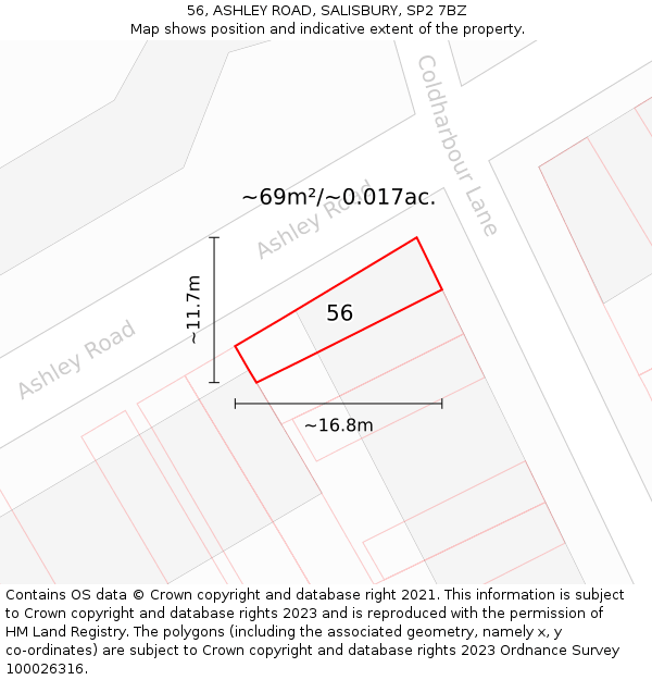 56, ASHLEY ROAD, SALISBURY, SP2 7BZ: Plot and title map