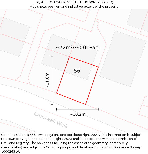 56, ASHTON GARDENS, HUNTINGDON, PE29 7HQ: Plot and title map
