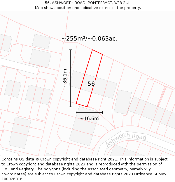 56, ASHWORTH ROAD, PONTEFRACT, WF8 2UL: Plot and title map