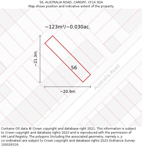 56, AUSTRALIA ROAD, CARDIFF, CF14 3DA: Plot and title map
