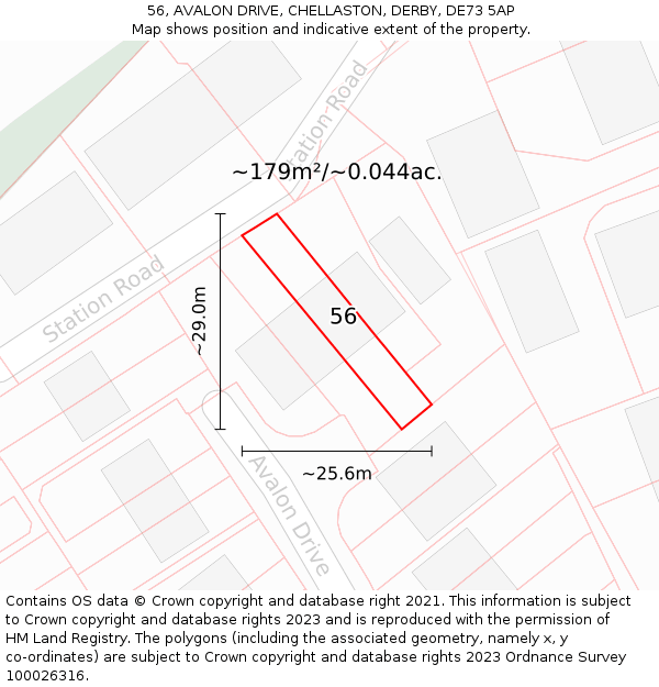 56, AVALON DRIVE, CHELLASTON, DERBY, DE73 5AP: Plot and title map