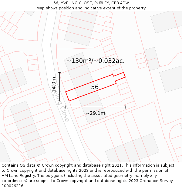 56, AVELING CLOSE, PURLEY, CR8 4DW: Plot and title map