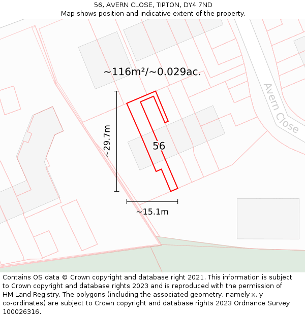 56, AVERN CLOSE, TIPTON, DY4 7ND: Plot and title map