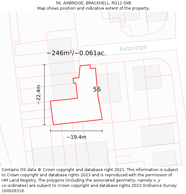 56, AXBRIDGE, BRACKNELL, RG12 0XB: Plot and title map