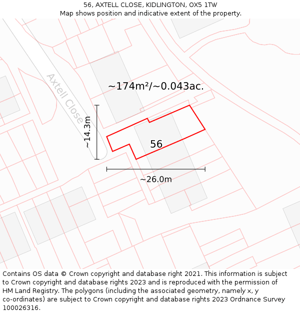 56, AXTELL CLOSE, KIDLINGTON, OX5 1TW: Plot and title map