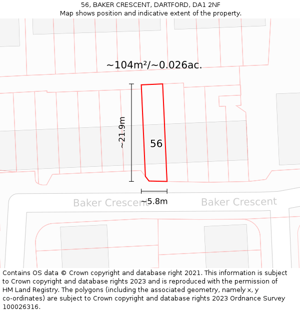 56, BAKER CRESCENT, DARTFORD, DA1 2NF: Plot and title map