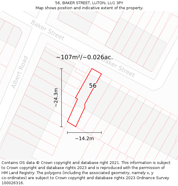 56, BAKER STREET, LUTON, LU1 3PY: Plot and title map