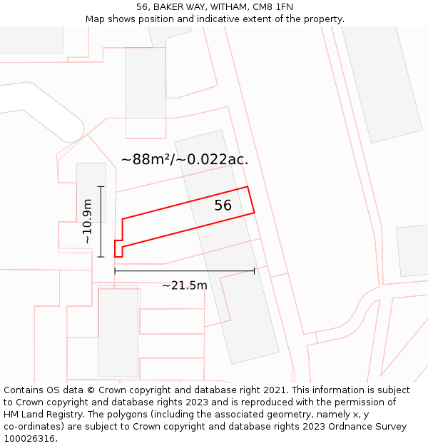 56, BAKER WAY, WITHAM, CM8 1FN: Plot and title map