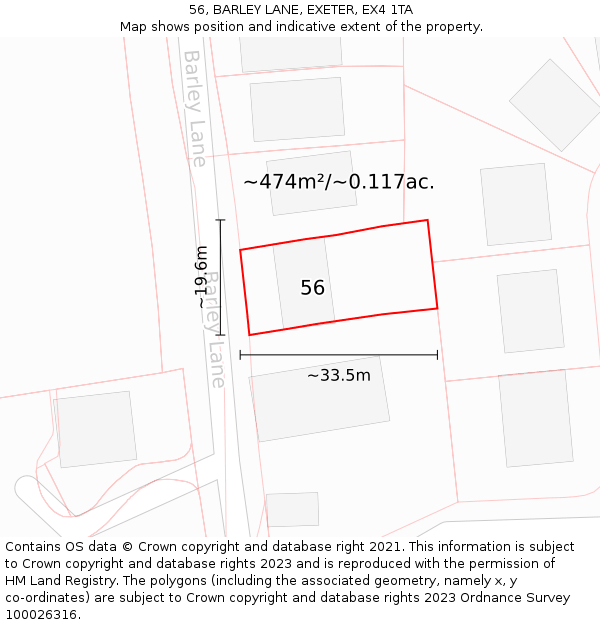 56, BARLEY LANE, EXETER, EX4 1TA: Plot and title map
