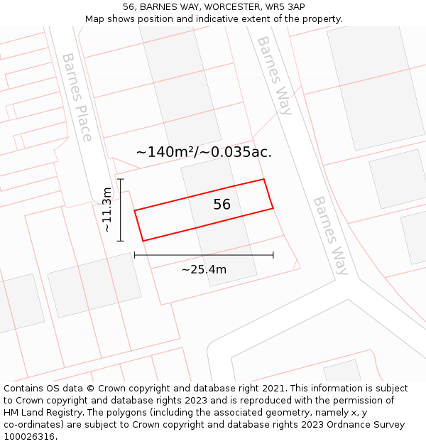 56, BARNES WAY, WORCESTER, WR5 3AP: Plot and title map