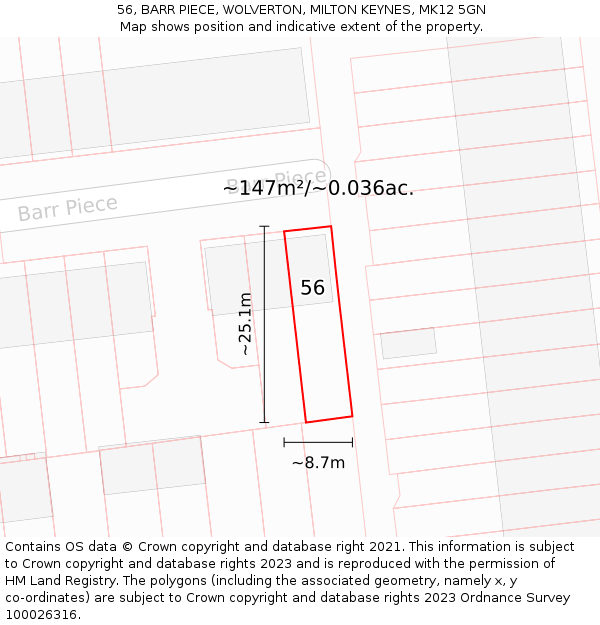 56, BARR PIECE, WOLVERTON, MILTON KEYNES, MK12 5GN: Plot and title map