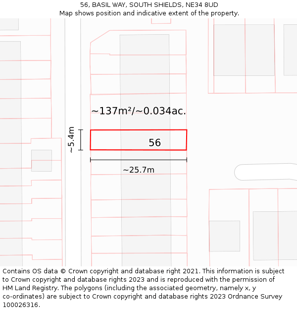 56, BASIL WAY, SOUTH SHIELDS, NE34 8UD: Plot and title map