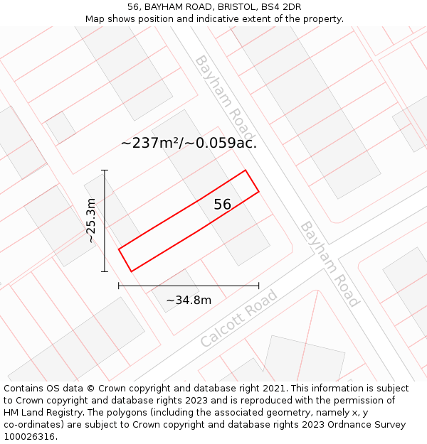 56, BAYHAM ROAD, BRISTOL, BS4 2DR: Plot and title map