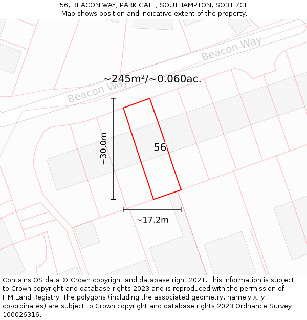 56, BEACON WAY, PARK GATE, SOUTHAMPTON, SO31 7GL: Plot and title map