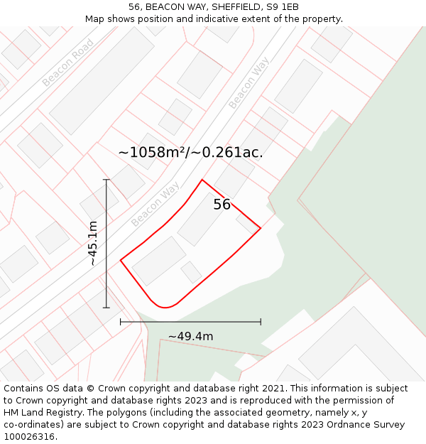 56, BEACON WAY, SHEFFIELD, S9 1EB: Plot and title map