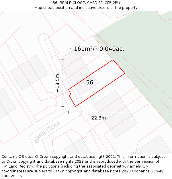 56, BEALE CLOSE, CARDIFF, CF5 2RU: Plot and title map