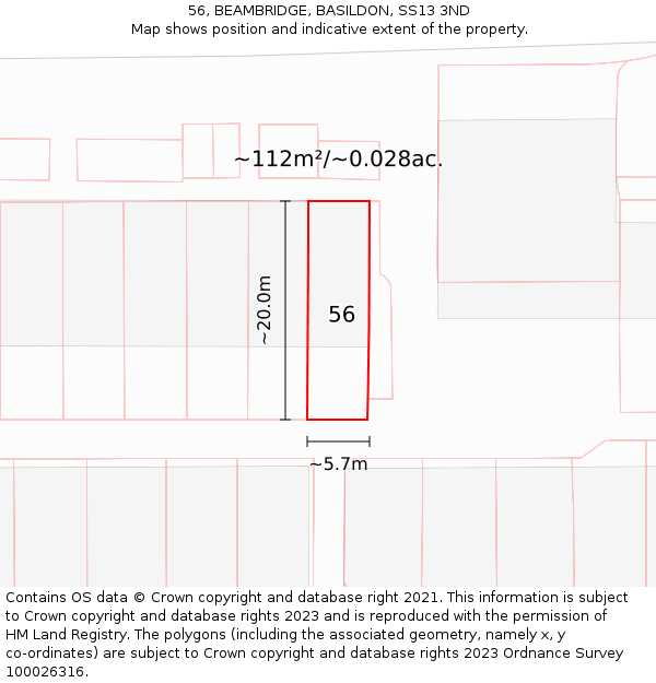 56, BEAMBRIDGE, BASILDON, SS13 3ND: Plot and title map