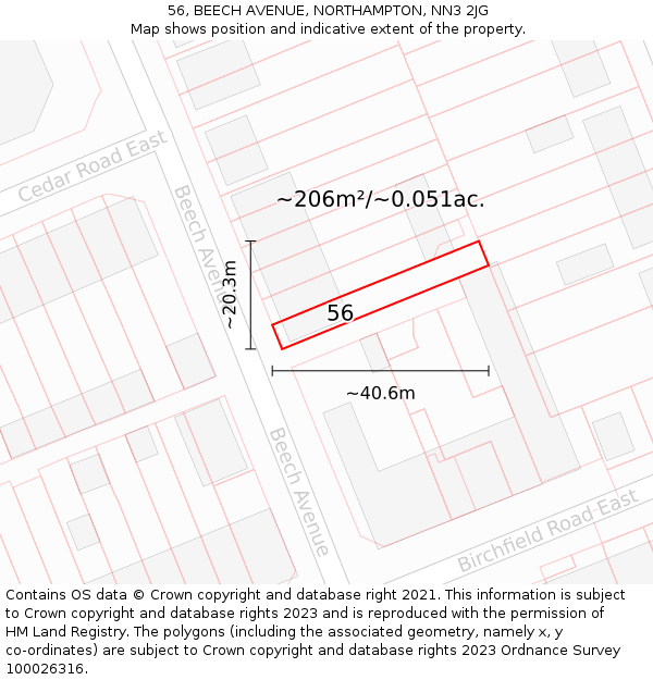 56, BEECH AVENUE, NORTHAMPTON, NN3 2JG: Plot and title map