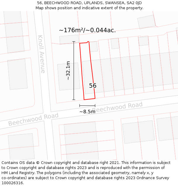 56, BEECHWOOD ROAD, UPLANDS, SWANSEA, SA2 0JD: Plot and title map
