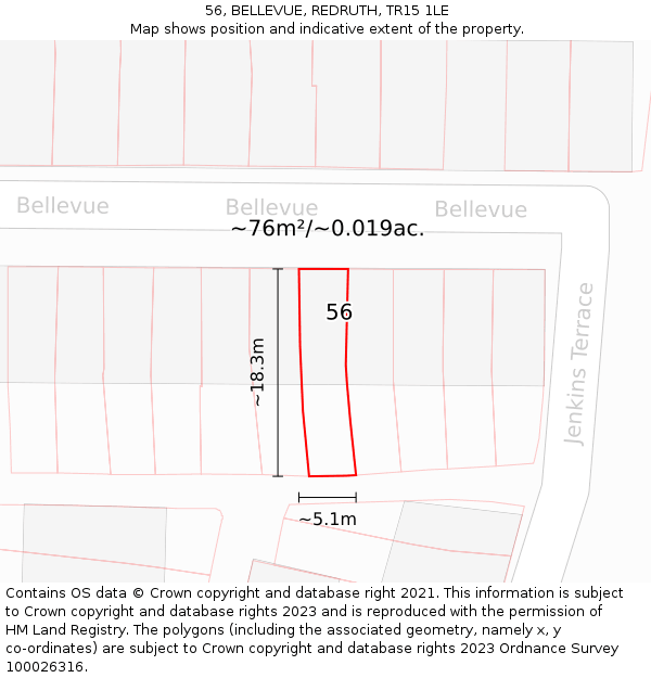 56, BELLEVUE, REDRUTH, TR15 1LE: Plot and title map