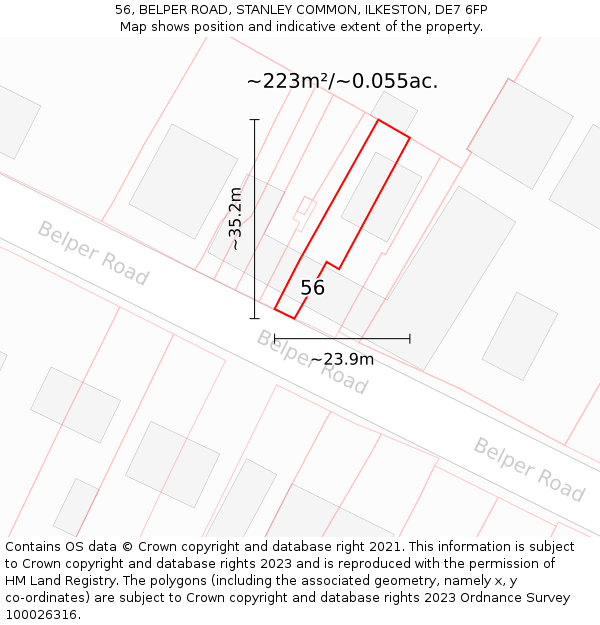 56, BELPER ROAD, STANLEY COMMON, ILKESTON, DE7 6FP: Plot and title map