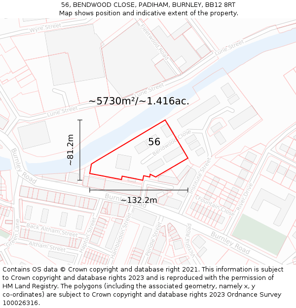 56, BENDWOOD CLOSE, PADIHAM, BURNLEY, BB12 8RT: Plot and title map
