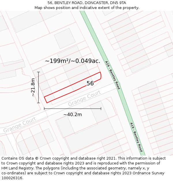 56, BENTLEY ROAD, DONCASTER, DN5 9TA: Plot and title map
