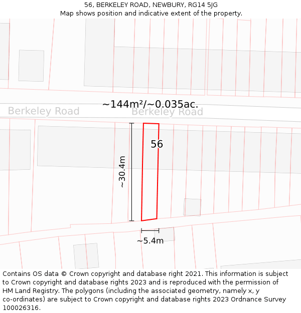 56, BERKELEY ROAD, NEWBURY, RG14 5JG: Plot and title map