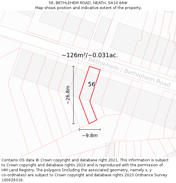 56, BETHLEHEM ROAD, NEATH, SA10 6AW: Plot and title map