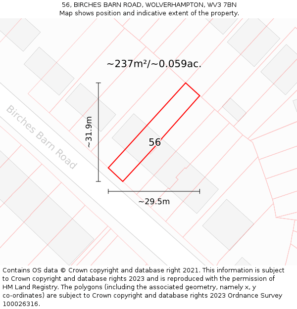 56, BIRCHES BARN ROAD, WOLVERHAMPTON, WV3 7BN: Plot and title map
