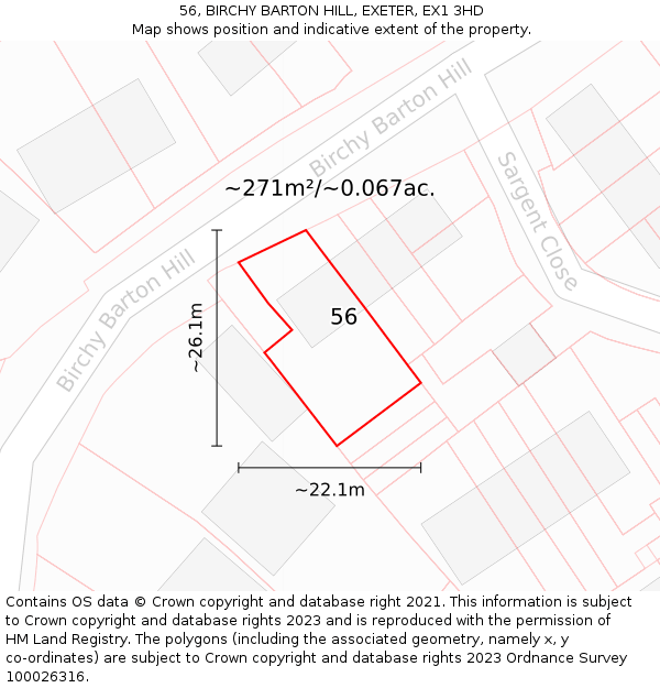 56, BIRCHY BARTON HILL, EXETER, EX1 3HD: Plot and title map