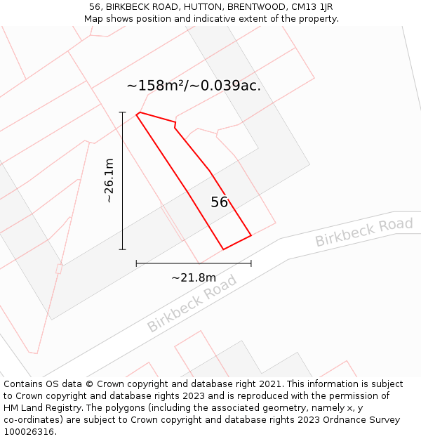 56, BIRKBECK ROAD, HUTTON, BRENTWOOD, CM13 1JR: Plot and title map