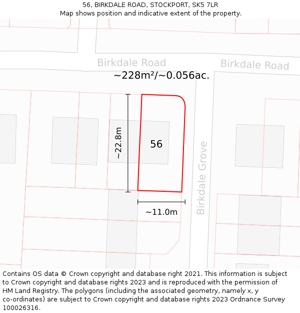 56, BIRKDALE ROAD, STOCKPORT, SK5 7LR: Plot and title map