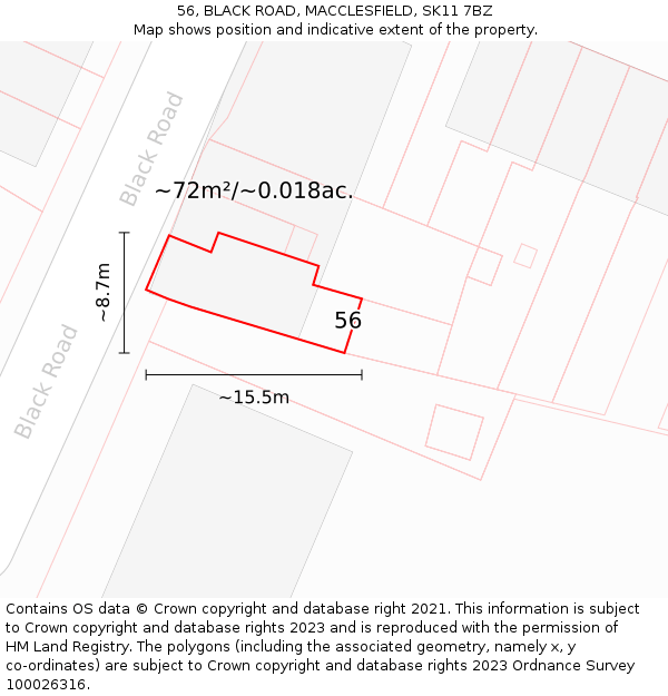 56, BLACK ROAD, MACCLESFIELD, SK11 7BZ: Plot and title map