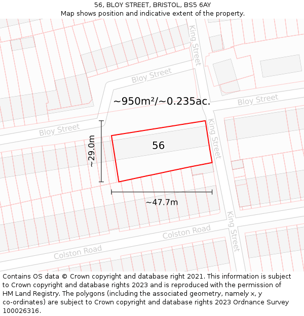56, BLOY STREET, BRISTOL, BS5 6AY: Plot and title map