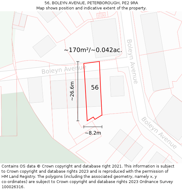 56, BOLEYN AVENUE, PETERBOROUGH, PE2 9RA: Plot and title map