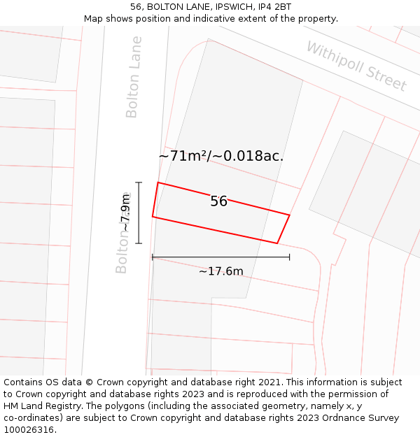 56, BOLTON LANE, IPSWICH, IP4 2BT: Plot and title map