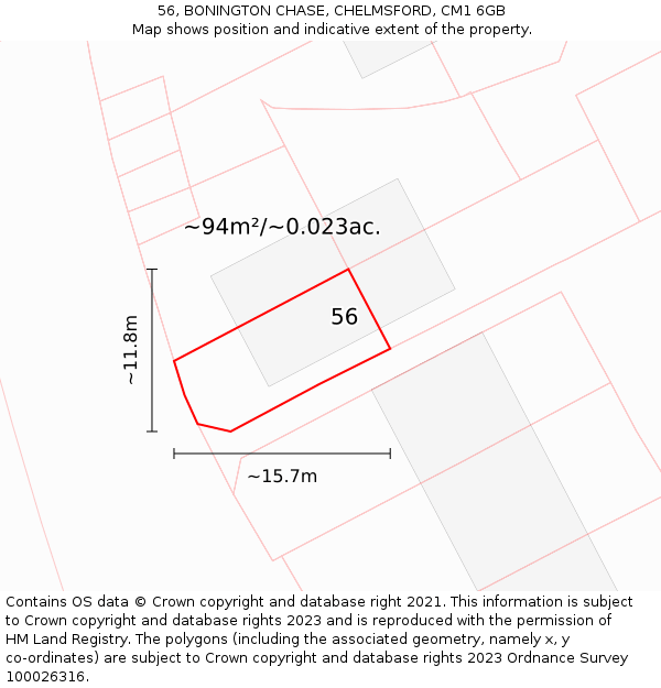 56, BONINGTON CHASE, CHELMSFORD, CM1 6GB: Plot and title map