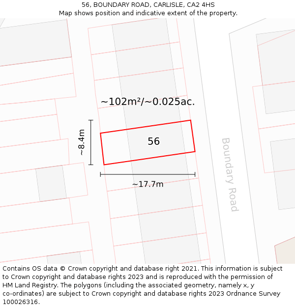 56, BOUNDARY ROAD, CARLISLE, CA2 4HS: Plot and title map