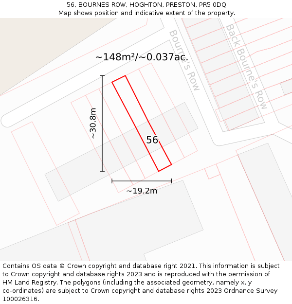 56, BOURNES ROW, HOGHTON, PRESTON, PR5 0DQ: Plot and title map