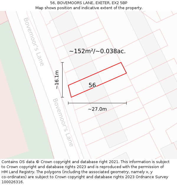 56, BOVEMOORS LANE, EXETER, EX2 5BP: Plot and title map