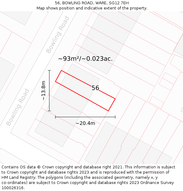 56, BOWLING ROAD, WARE, SG12 7EH: Plot and title map
